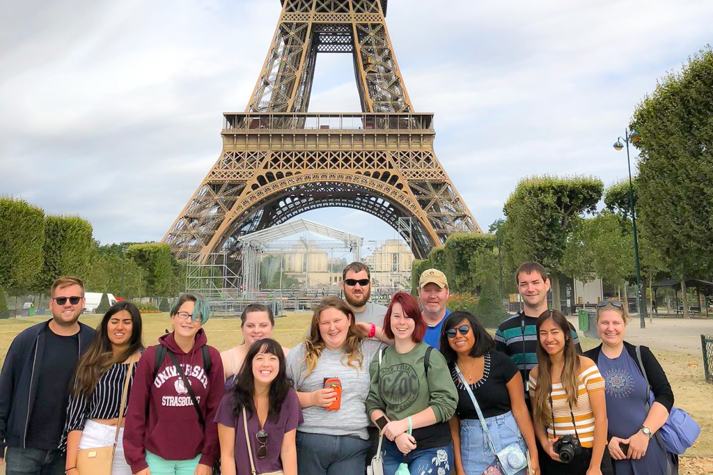 BCCC's Study Abroad in front of the Eiffel Tower.