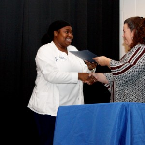 Bettie McCuller receives her certification for nurse aide I